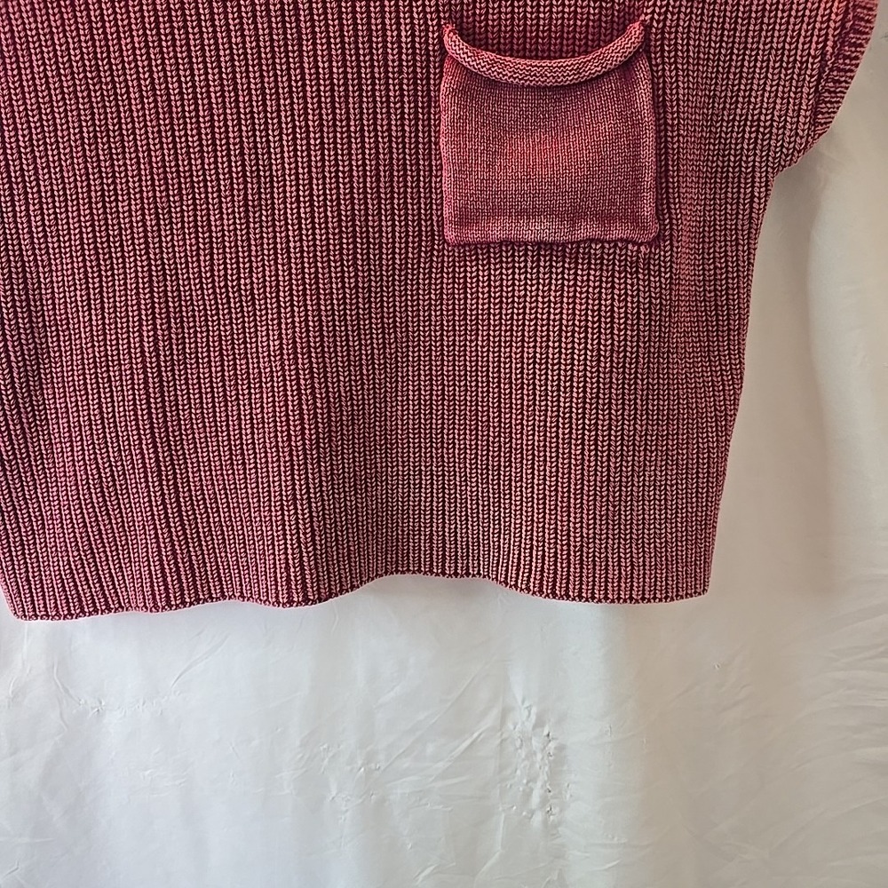 Zenana Washed Look Mock Neck Short Sleeve Cropped Sweater Dark Pink Sz‎ L/XL - Picture 4 of 13
